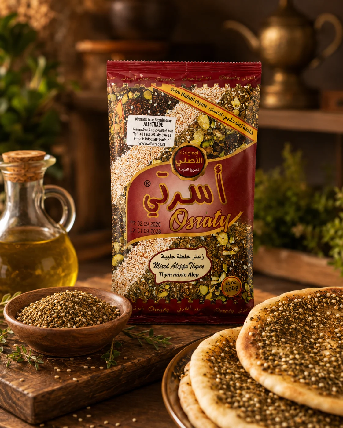 Ossraty za'atar met tijm, sesam en sumak